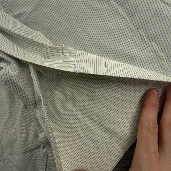 Brooks Brothers Non Iron Striped Yellow Blue 18 34 Traditional Fit FRENCH CUFFS - Picture 11 of 16